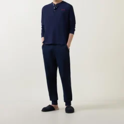 Waffle-Stitch Henley Lounge Top