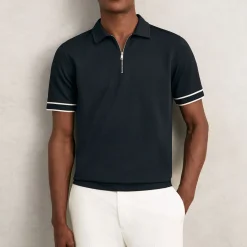 Hot REISS Zain Textured Half-Zip Tipped Polo Shirt